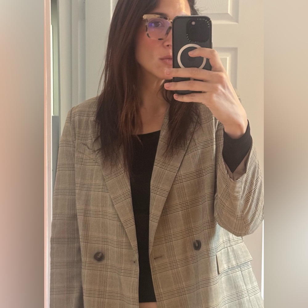 H&M Checkered Blazer in Tan and Black